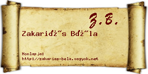Zakariás Béla névjegykártya