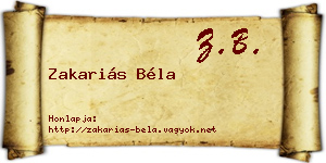 Zakariás Béla névjegykártya